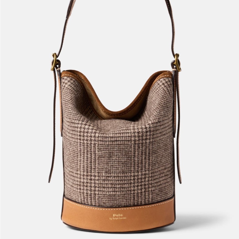 Polo Ralph Lauren Wool Glen Plaid & Suede Bucket Bag